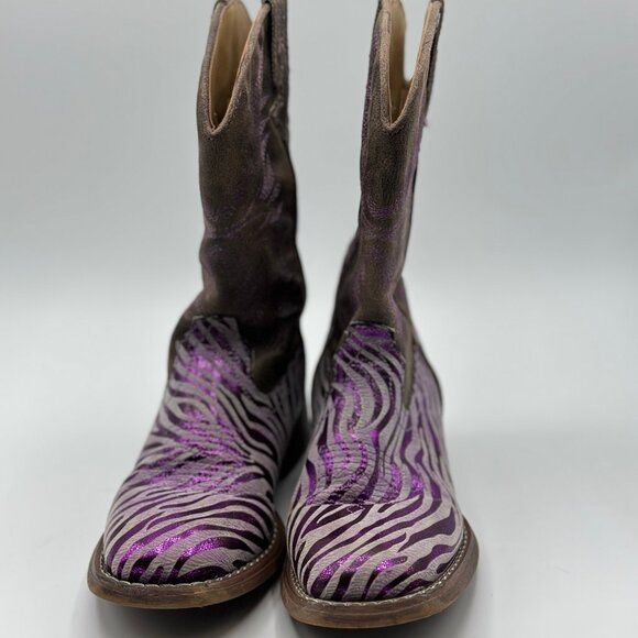 Roper Little Girl's Western Purple Metallic Zebra Square Toe Toddler Boots Sz 12 - Picture 4 of 12